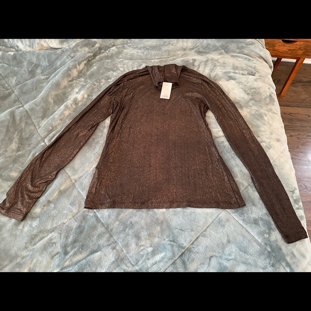 NWT sz S Banana Republic thin, stretch black sparkle turtleneck